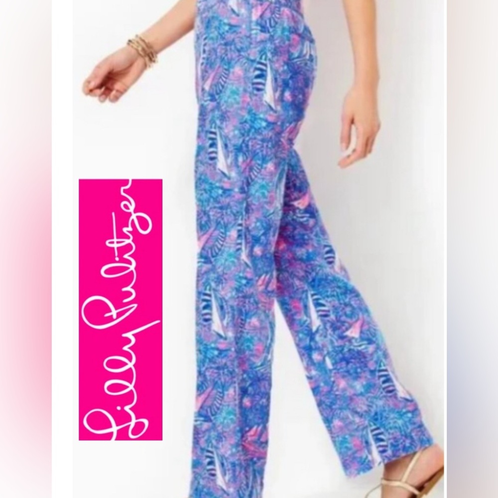 LILLY PULITZER Deri Linen Palazzo Boca Blue Its A Sailabration Pant Size XL NWT - Picture 4 of 16